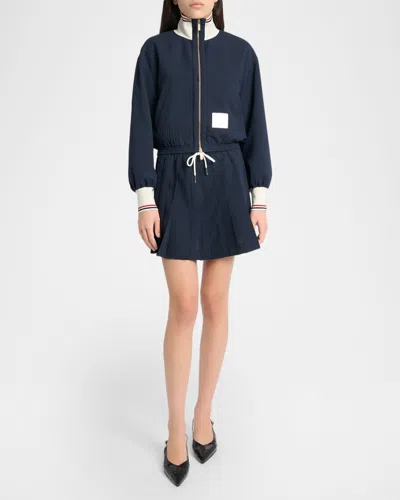 Thom Browne Seersucker Drawstring Track Jacket In Blue