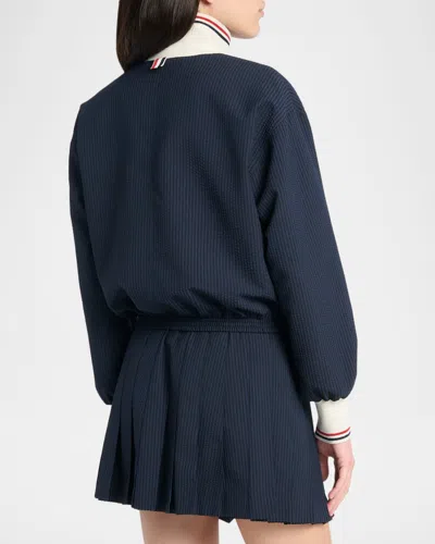 Thom Browne Seersucker Drawstring Track Jacket In Blue