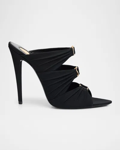 Saint Laurent Emilie 110 Crystal Embellished Satin Mules In Black
