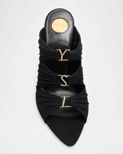 Saint Laurent Emilie 110 Crystal Embellished Satin Mules In Black
