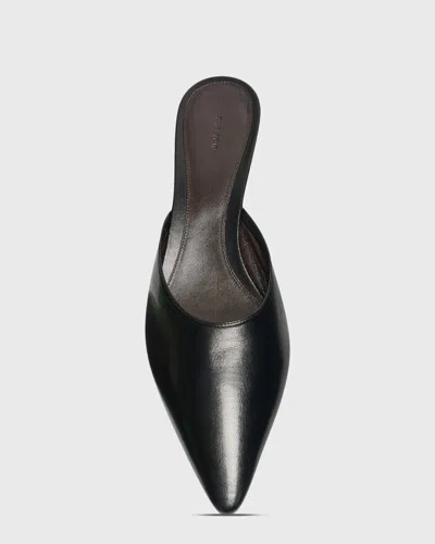 The Row Liisa Leather Kitten Heel Pointed Toe Mules In Black