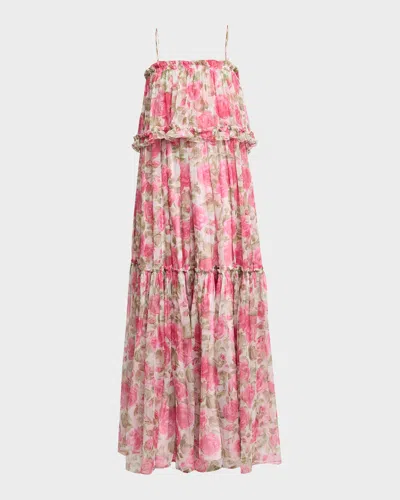 Chloé Chloe Floral Print Ruffled Silk-chiffon Maxi Dress In Pink
