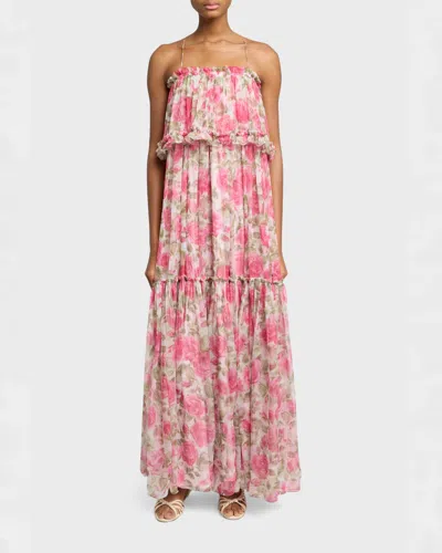 Chloé Chloe Floral Print Ruffled Silk-chiffon Maxi Dress In Pink