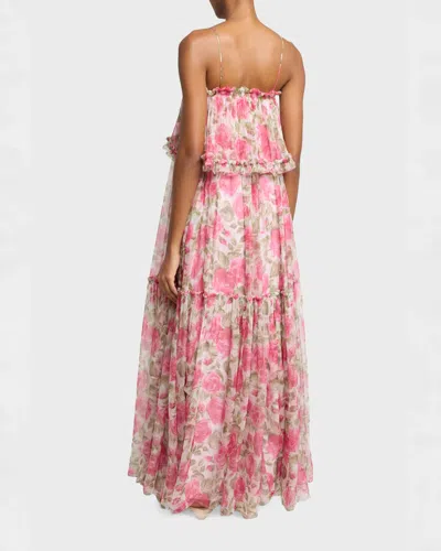 Chloé Chloe Floral Print Ruffled Silk-chiffon Maxi Dress In Pink