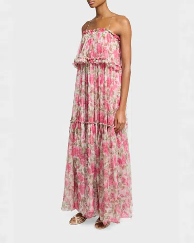 Chloé Chloe Floral Print Ruffled Silk-chiffon Maxi Dress In Pink