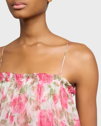 Chloé Chloe Floral Print Ruffled Silk-chiffon Maxi Dress In Pink