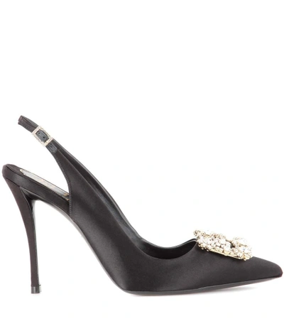 Shop Roger Vivier Flower Satin Slingback Pumps In Llack