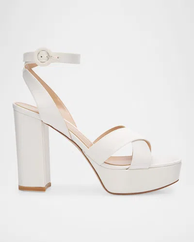 Gianvito Rossi Sabrina Satin Crisscross Ankle-strap Platform Sandals In White