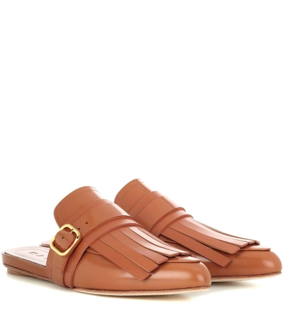 Shop Marni Fringed Leather Slippers In Marroe