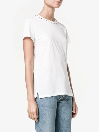 Shop Valentino Rockstud Trimmed White T-shirt