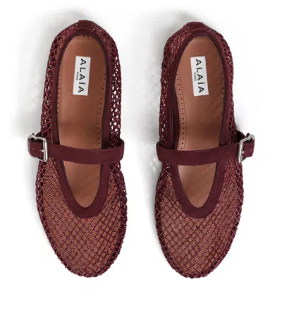 Alaïa Patent Leather-trimmed Mesh Ballet Flats In Brown