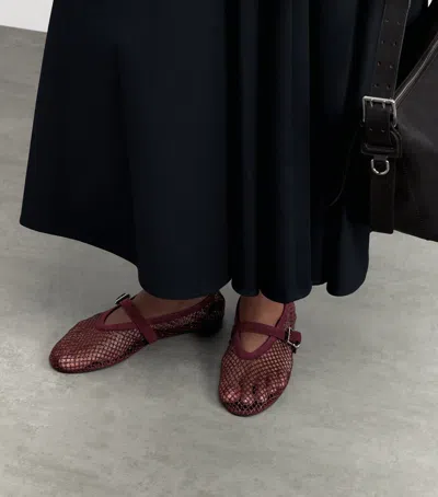 Alaïa Patent Leather-trimmed Mesh Ballet Flats In Brown