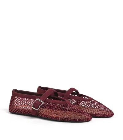 Alaïa Patent Leather-trimmed Mesh Ballet Flats In Brown
