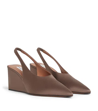 Alaïa Cube 75 Satin Slingback Wedge Pumps In Brown