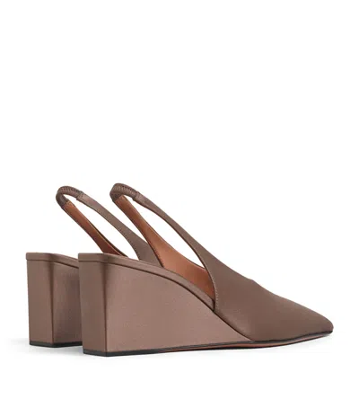 Alaïa Cube 75 Satin Slingback Wedge Pumps In Brown