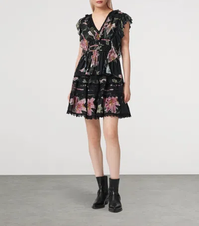 Allsaints Canto Floral Side Tie Tiered Ruffle Trim Top In Multi