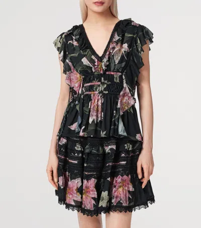 Allsaints Canto Floral Side Tie Tiered Ruffle Trim Top In Multi