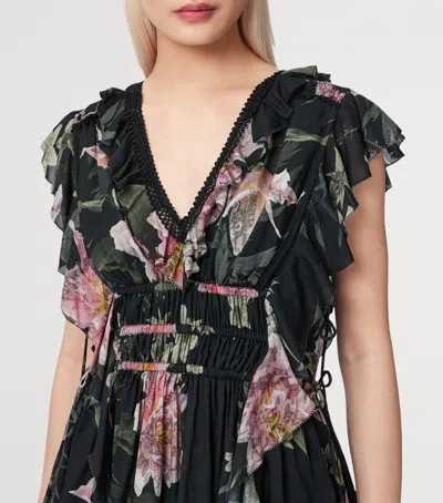 Allsaints Canto Floral Side Tie Tiered Ruffle Trim Top In Multi