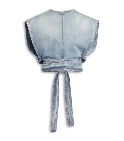 Alaïa Alaia Faded Blue Cotton Belted Top In Blue