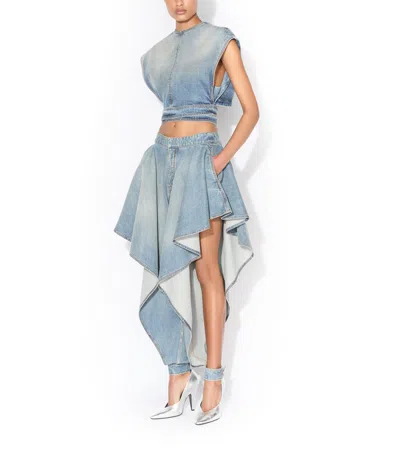 Alaïa Alaia Faded Blue Cotton Belted Top In Blue