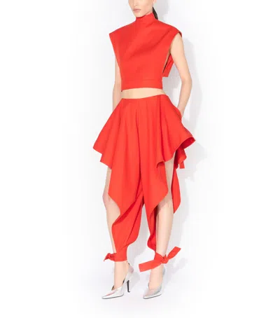 Alaïa Womens Orange Sanguine Ruffled Open-seam Cotton Trousers In Red