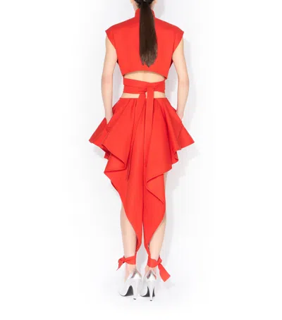 Alaïa Womens Orange Sanguine Ruffled Open-seam Cotton Trousers In Red