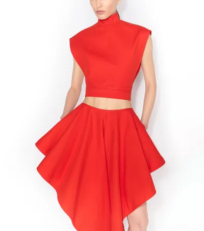 Alaïa Womens Orange Sanguine Ruffled Open-seam Cotton Trousers In Red