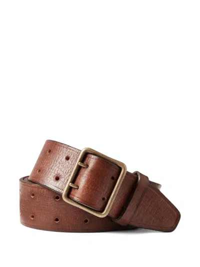Rrl Perforated Leather Belt In Brown