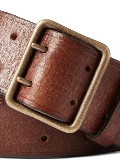 Rrl Perforated Leather Belt In Brown