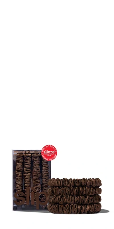 Slip 4-pc. Pure Silk Back-to-basics Skinny Scrunchies Set In Dark Brown