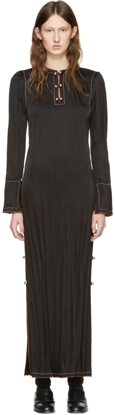 Loewe Matte Satin Dress W/ Contrast Stitching In Black
