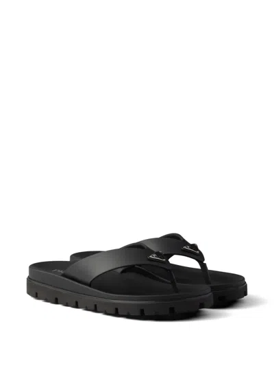 Prada Soft Cage Thong Sandals Rubber Sole In Black