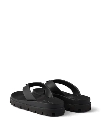 Prada Soft Cage Thong Sandals Rubber Sole In Black