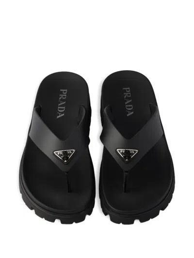 Prada Soft Cage Thong Sandals Rubber Sole In Black