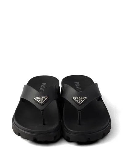 Prada Soft Cage Thong Sandals Rubber Sole In Black