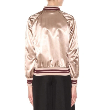 Shop Valentino Rockstud Untitled Satin Varsity Jacket In Neutrals
