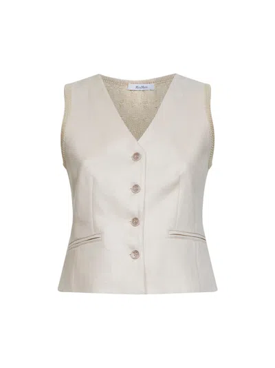 Max Mara Beige Linen And Cable Knit Mxmcalibri Vest In White