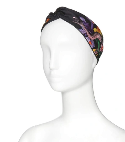Shop Gucci Floral Snake Printed Silk Headband In Llack