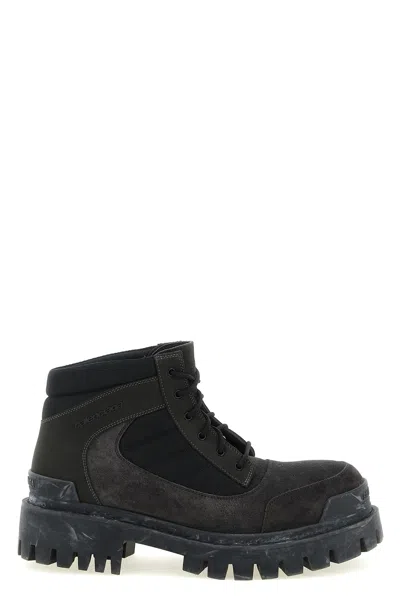 Balenciaga Slate Suede And Canvas Combat Ankle Boots In Brown