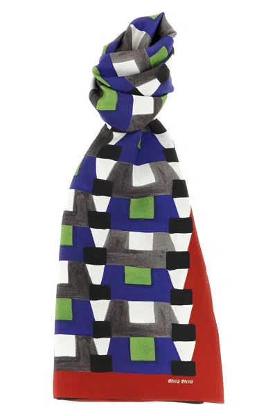 Miu Miu Geometric-printed Silk Scarf In Transparent