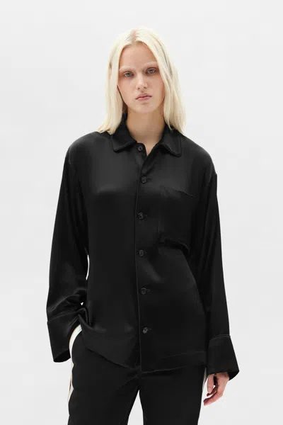 Ann Demeulemeester Coby Belted Satin-finish Shirt In Black