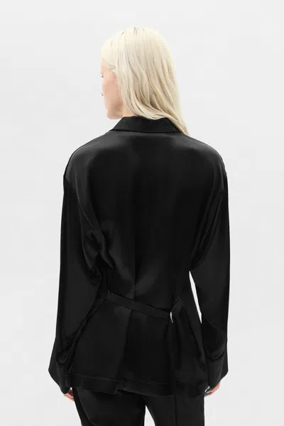 Ann Demeulemeester Coby Belted Satin-finish Shirt In Black