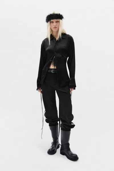 Ann Demeulemeester Coby Belted Satin-finish Shirt In Black