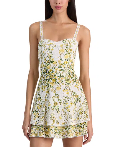 Alice And Olivia Meredith Sweetheart Drop Ruffle Flare Mini Dress In Multi