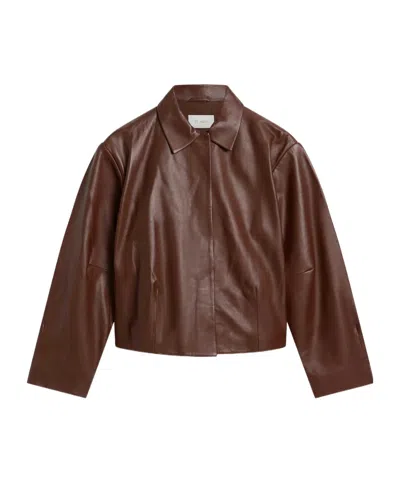 St Agni Leather Cocoon Jacket In Brown