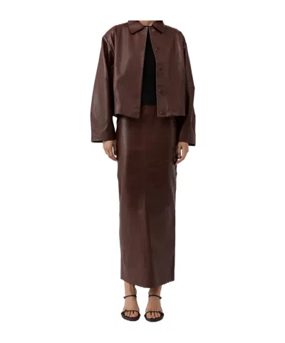 St Agni Leather Cocoon Jacket In Brown