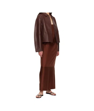 St Agni Leather Cocoon Jacket In Brown