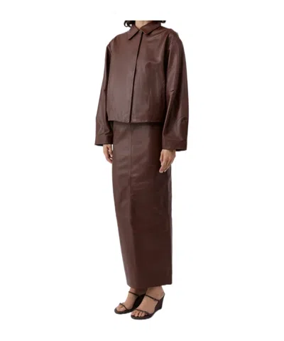 St Agni Leather Cocoon Jacket In Brown