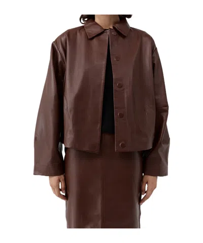 St Agni Leather Cocoon Jacket In Brown