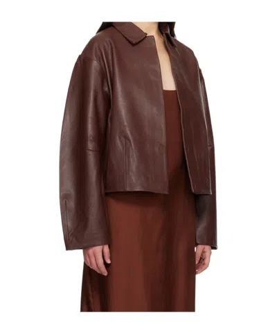 St Agni Leather Cocoon Jacket In Brown